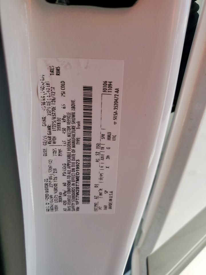 2021 Ford F250 Super Duty VIN: 1FT7W2BT7MED19923 Lot: 82352405