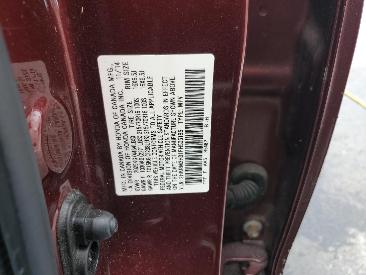 2015 Honda Cr-V Lx VIN: 2HKRM3H31FH505195 Lot: 90035075