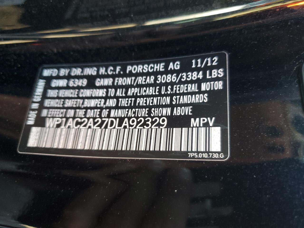 2013 Porsche Cayenne Turbo VIN: WP1AC2A27DLA92329 Lot: 85475475