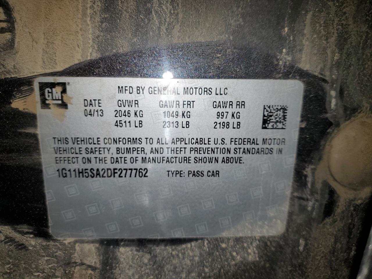 2013 Chevrolet Malibu Ltz VIN: 1G11H5SA2DF277762 Lot: 85173705