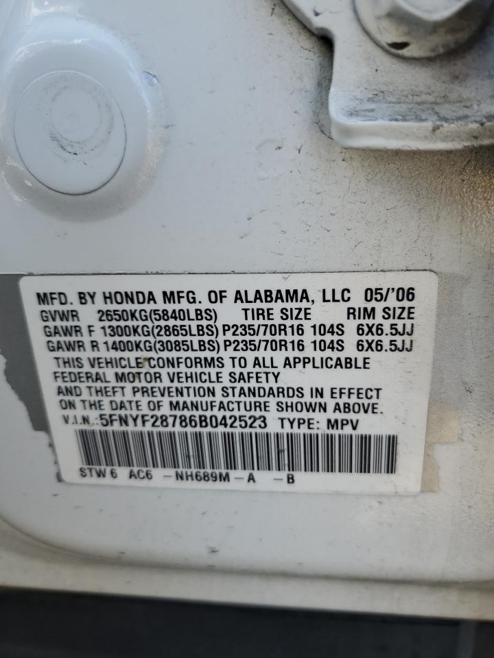 2006 Honda Pilot Ex VIN: 5FNYF28786B042523 Lot: 81969105
