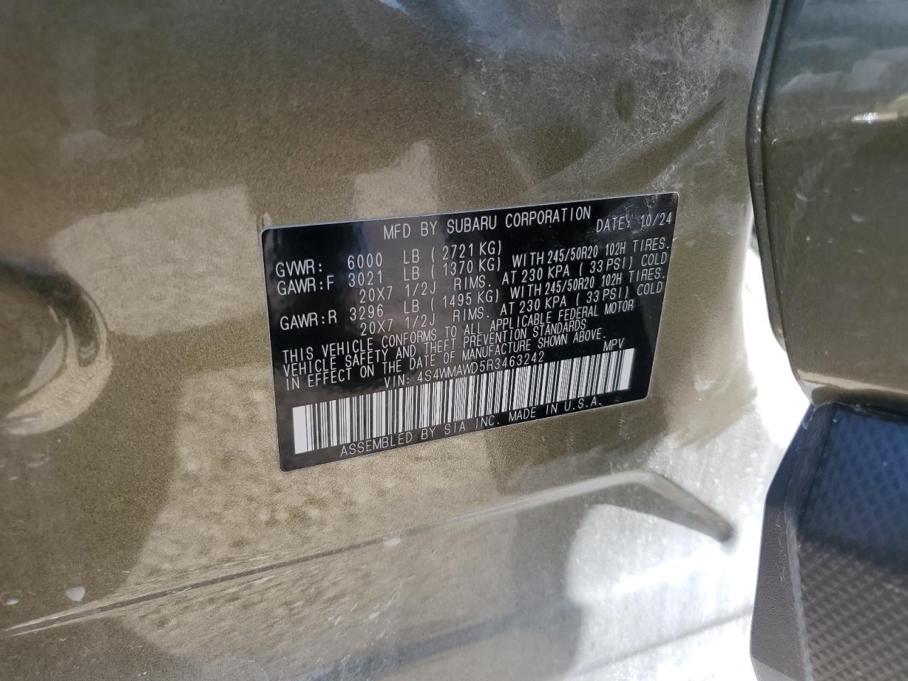 2024 Subaru Ascent Touring VIN: 4S4WMAWD5R3463242 Lot: 85385555