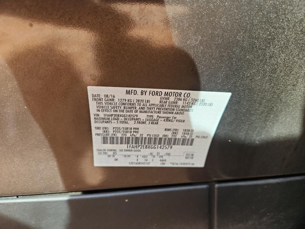 2016 Ford Taurus Sel VIN: 1FAHP2E8XGG142579 Lot: 81989135