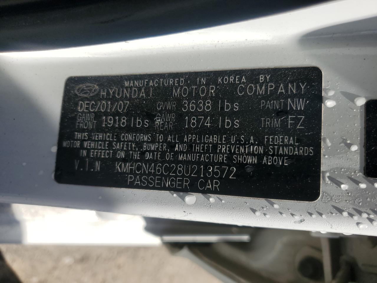 2008 Hyundai Accent Gls VIN: KMHCN46C28U213572 Lot: 85848385