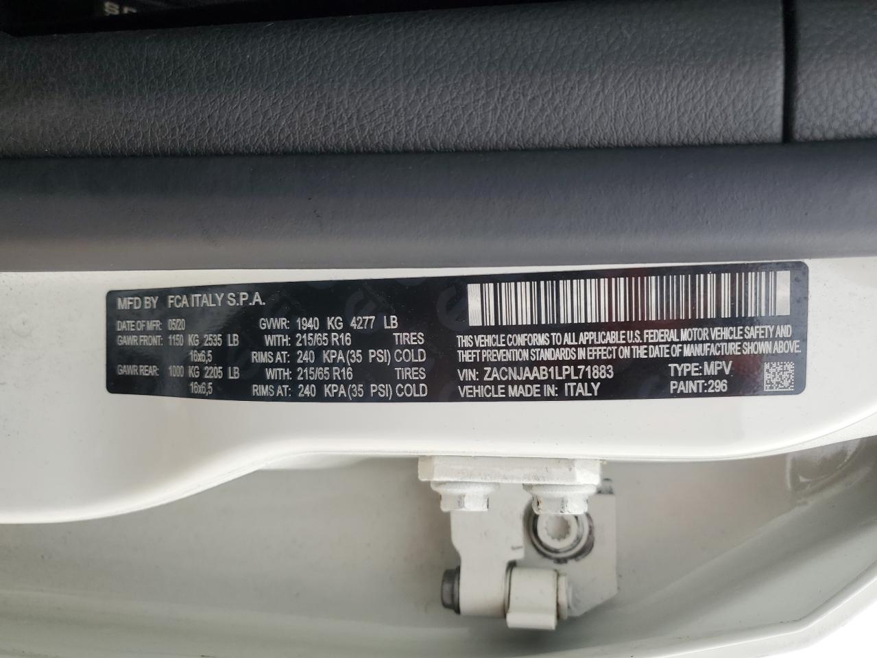 2020 Jeep Renegade Sport VIN: ZACNJAAB1LPL71883 Lot: 89920605