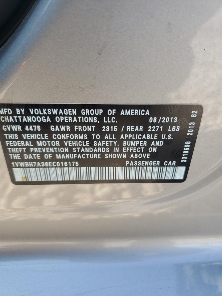2014 Volkswagen Passat Se VIN: 1VWBH7A36EC016175 Lot: 86497875