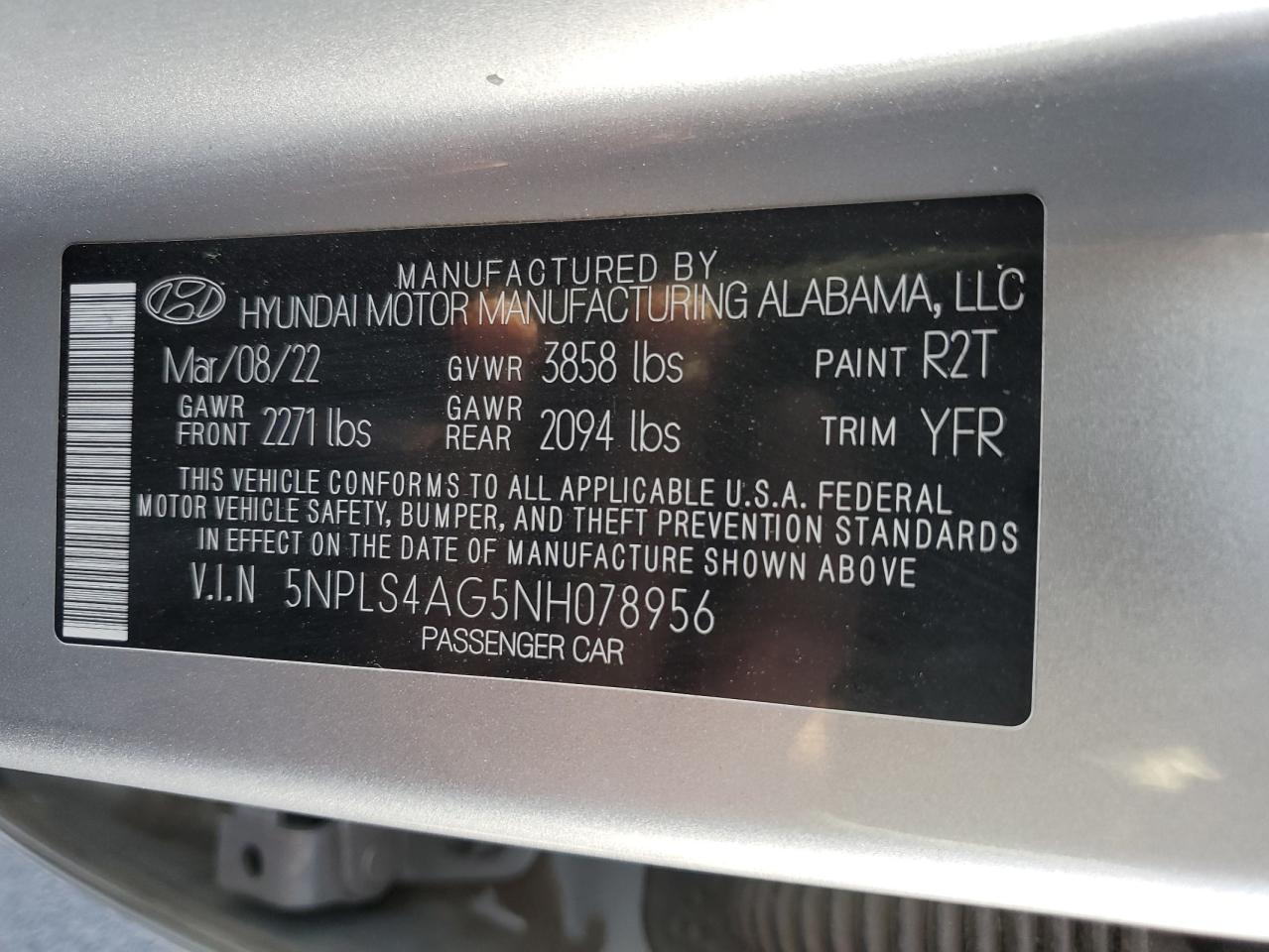 2022 Hyundai Elantra Sel VIN: 5NPLS4AG5NH078956 Lot: 81445245