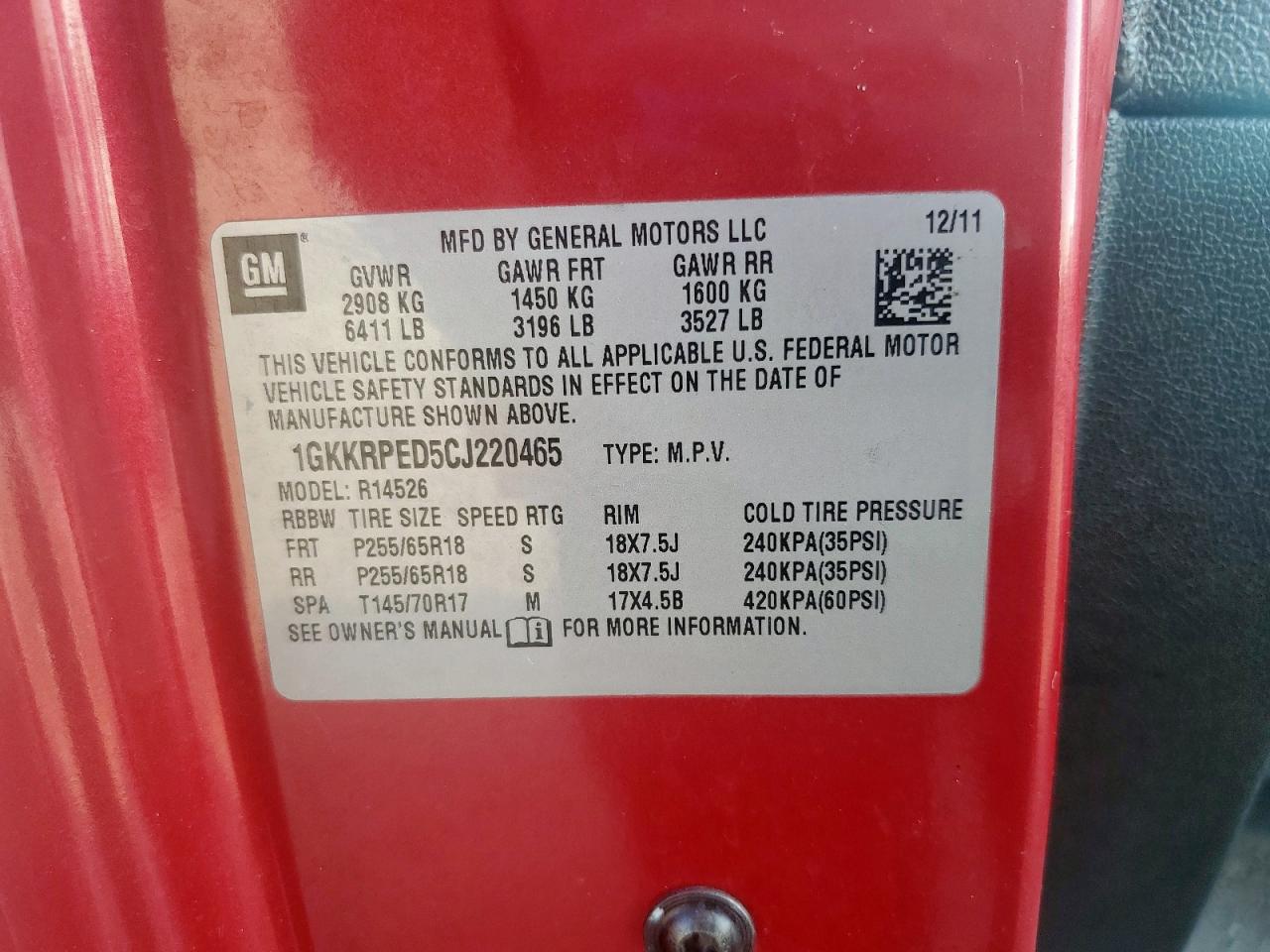 2012 GMC Acadia Sle VIN: 1GKKRPED5CJ220465 Lot: 81873425