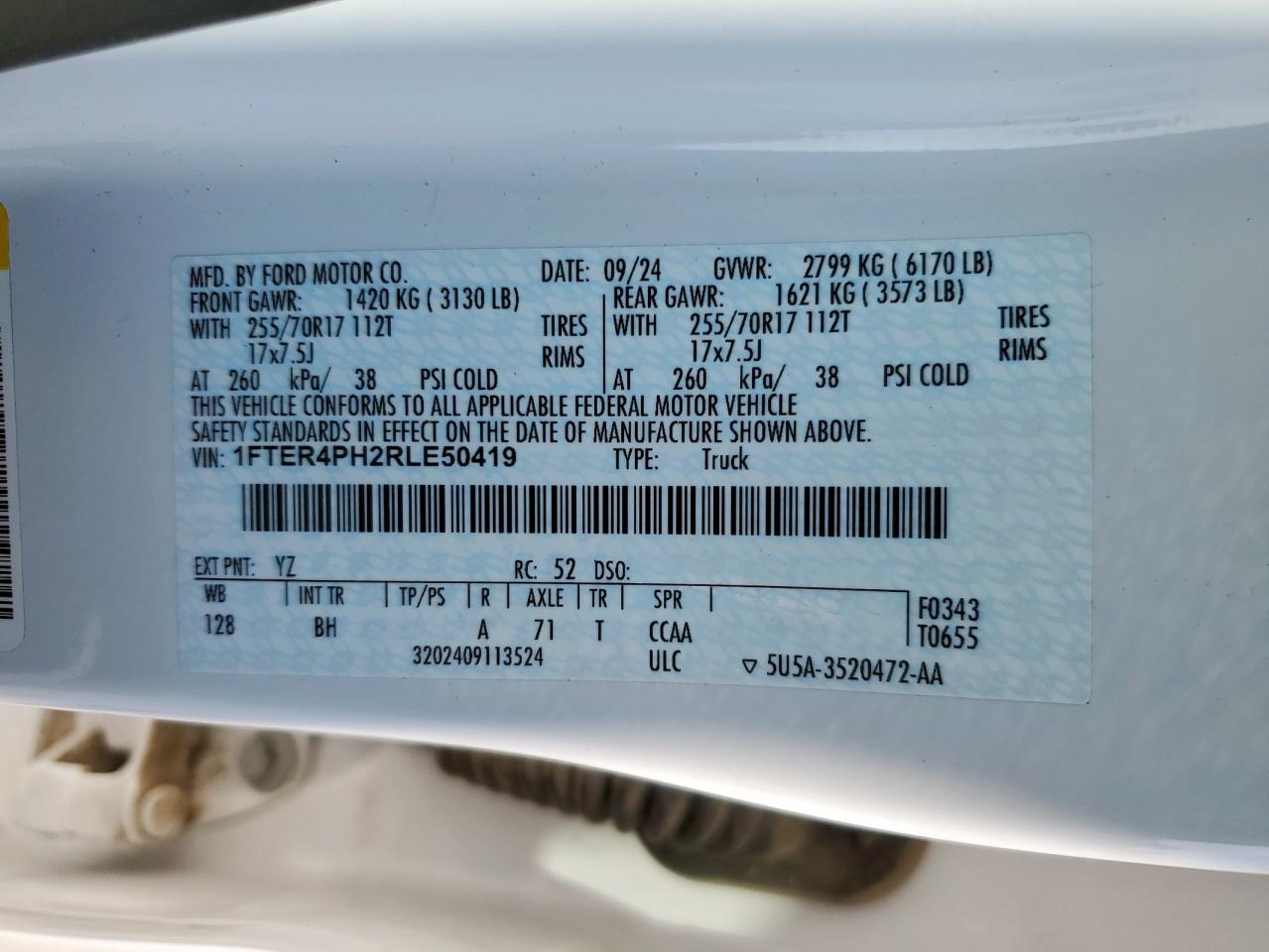 2024 Ford Ranger Xl VIN: 1FTER4PH2RLE50419 Lot: 85561005