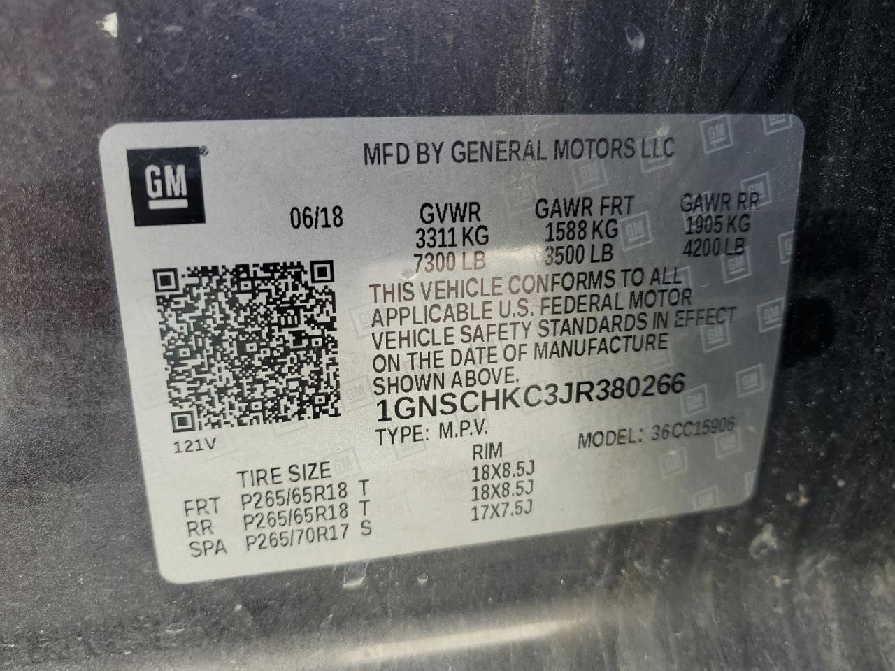 2018 Chevrolet Suburban C1500 Lt VIN: 1GNSCHKC3JR380266 Lot: 84815695