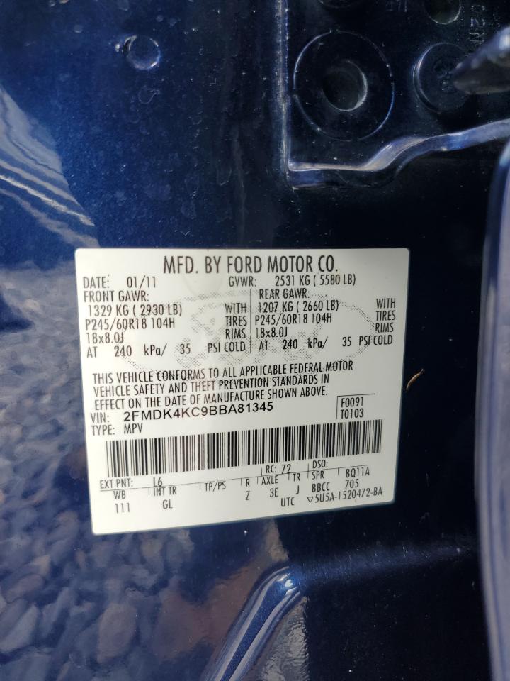 2011 Ford Edge Limited VIN: 2FMDK4KC9BBA81345 Lot: 89493415