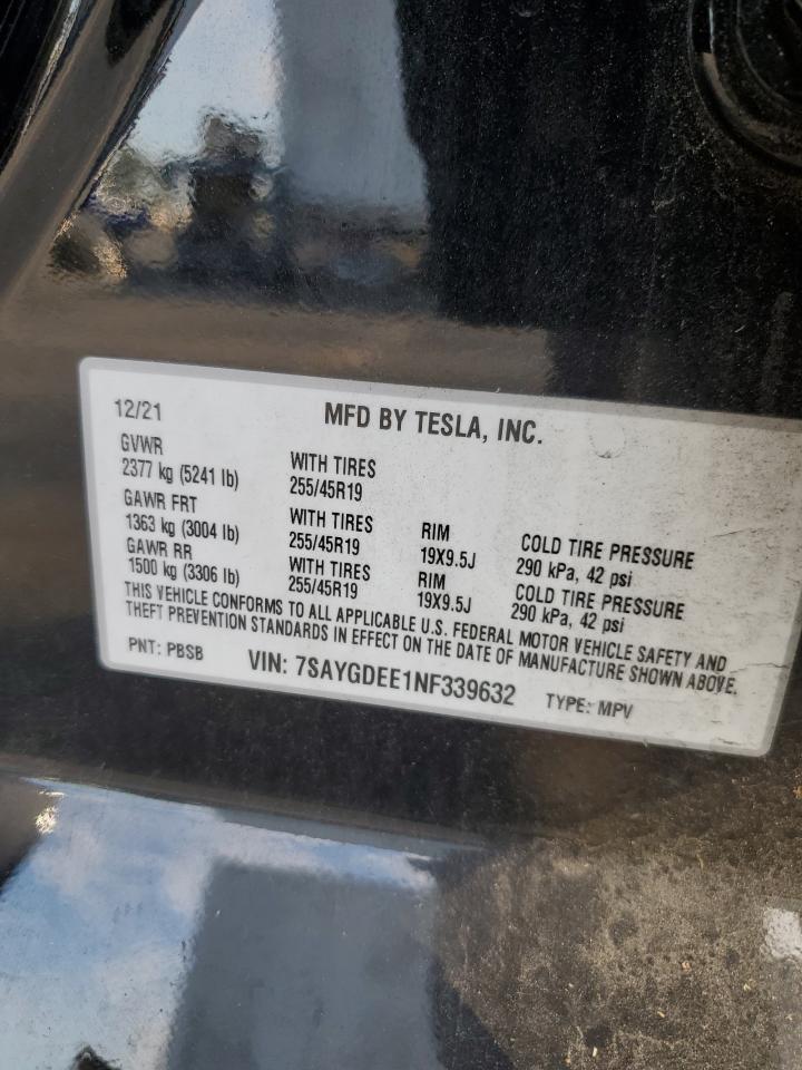 2022 Tesla Model Y VIN: 7SAYGDEE1NF339632 Lot: 85184075