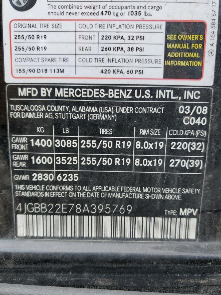 2008 Mercedes-Benz Ml 320 Cdi VIN: 4JGBB22E78A395769 Lot: 82560355