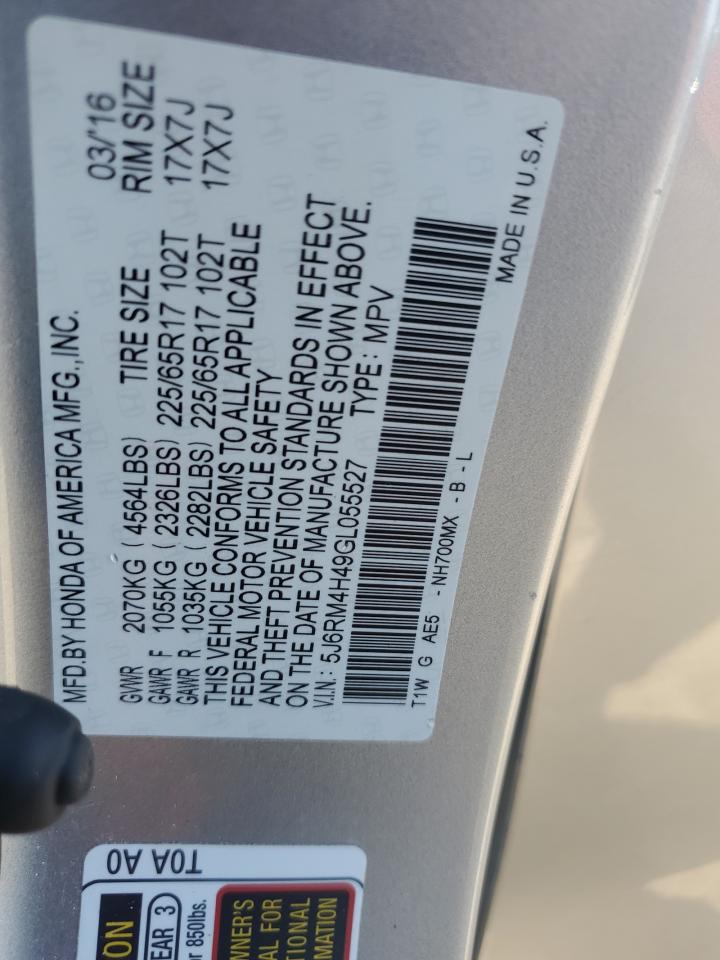 2016 Honda Cr-V Se VIN: 5J6RM4H49GL055527 Lot: 86267945