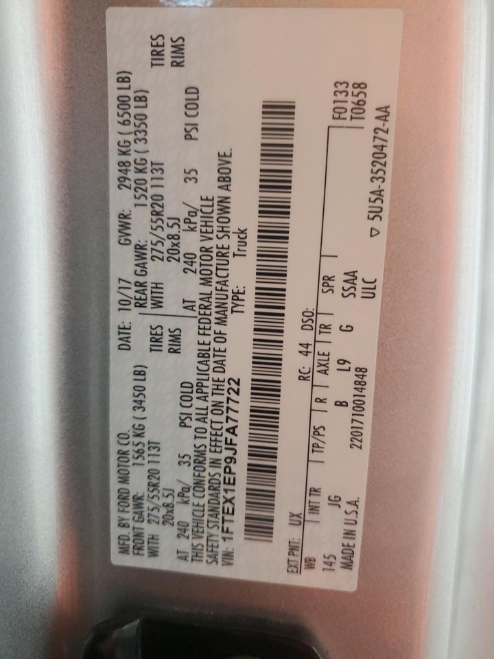 2018 Ford F150 Super Cab VIN: 1FTEX1EP9JFA77722 Lot: 84804125