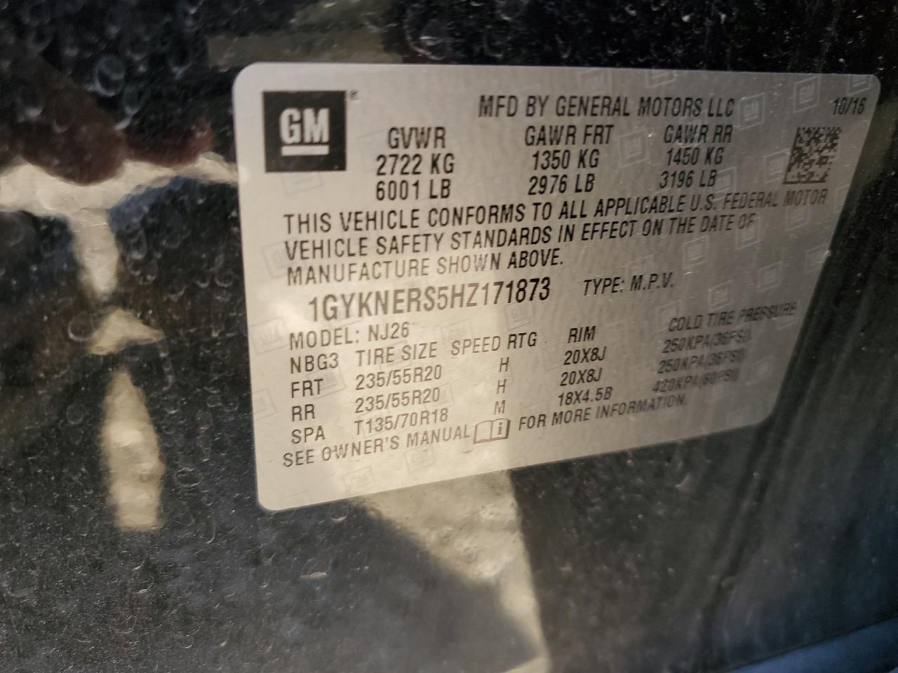 2017 Cadillac Xt5 Premium Luxury VIN: 1GYKNERS5HZ171873 Lot: 82413635