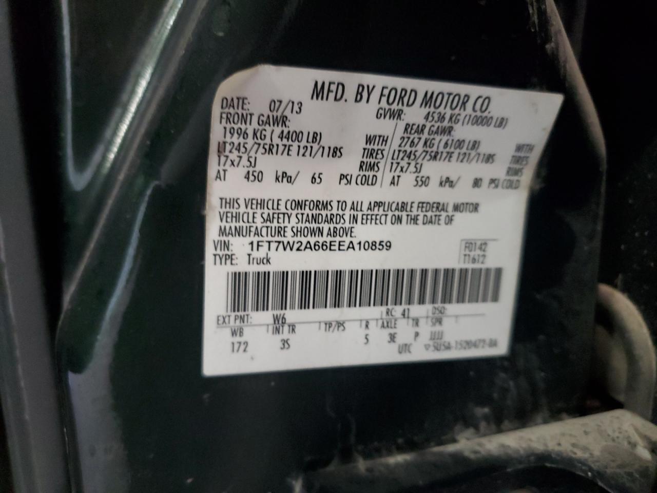 2014 Ford F250 Super Duty VIN: 1FT7W2A66EEA10859 Lot: 87391415