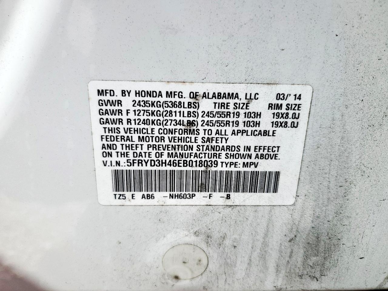 2014 Acura Mdx Technology VIN: 5FRYD3H46EB018039 Lot: 84937095