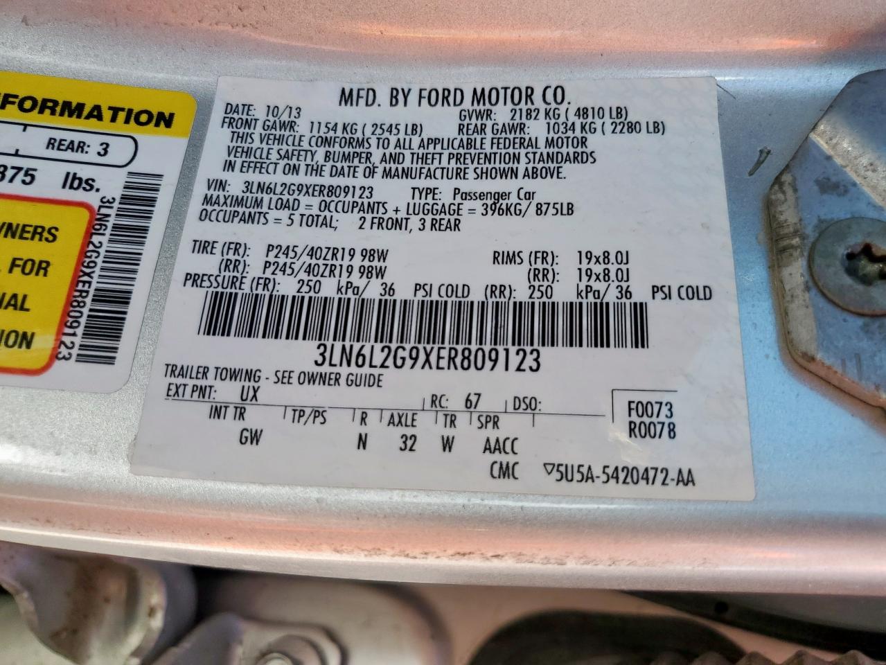 2014 Lincoln Mkz VIN: 3LN6L2G9XER809123 Lot: 86675325