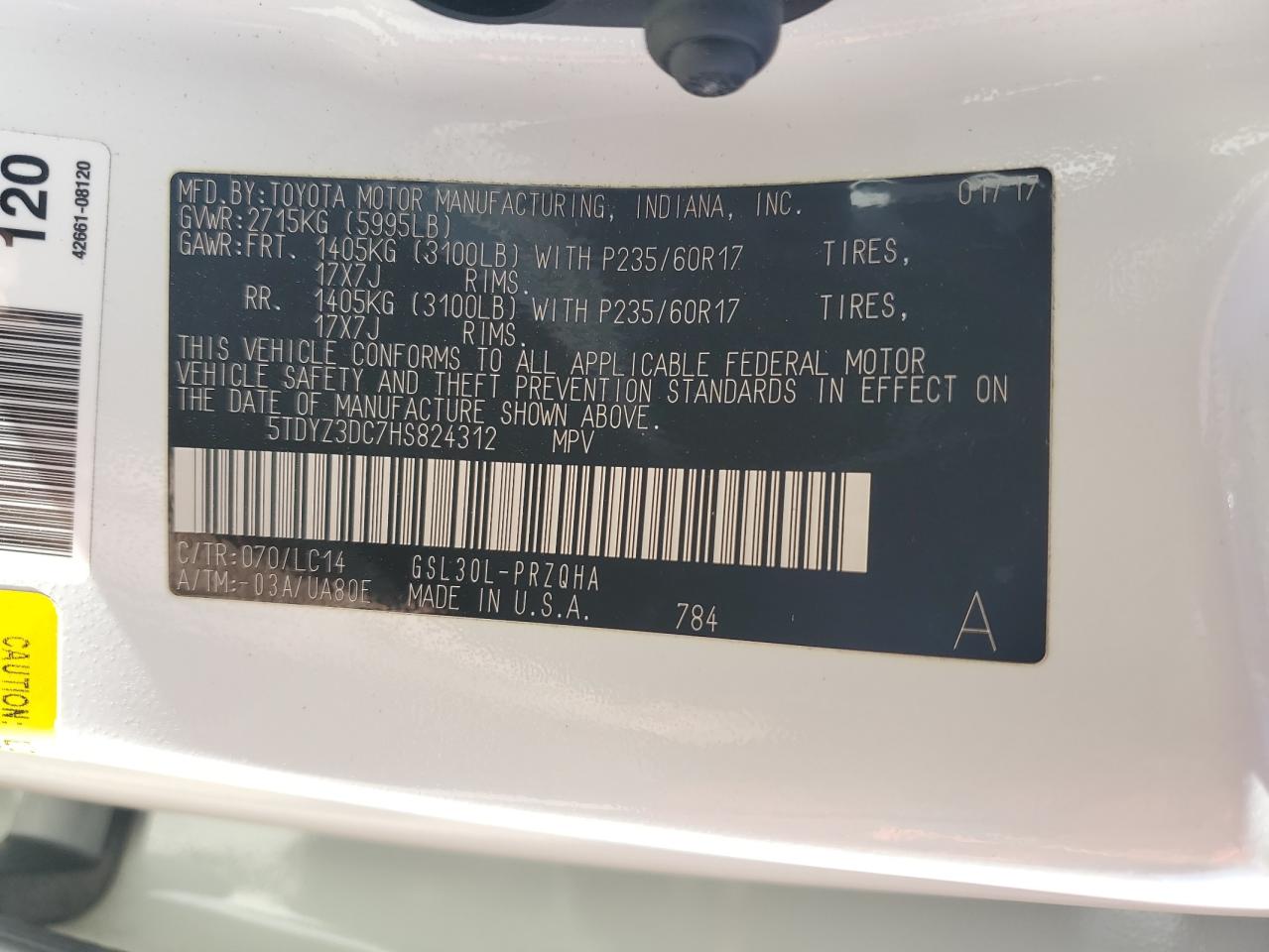 2017 Toyota Sienna Xle VIN: 5TDYZ3DC7HS824312 Lot: 84629685