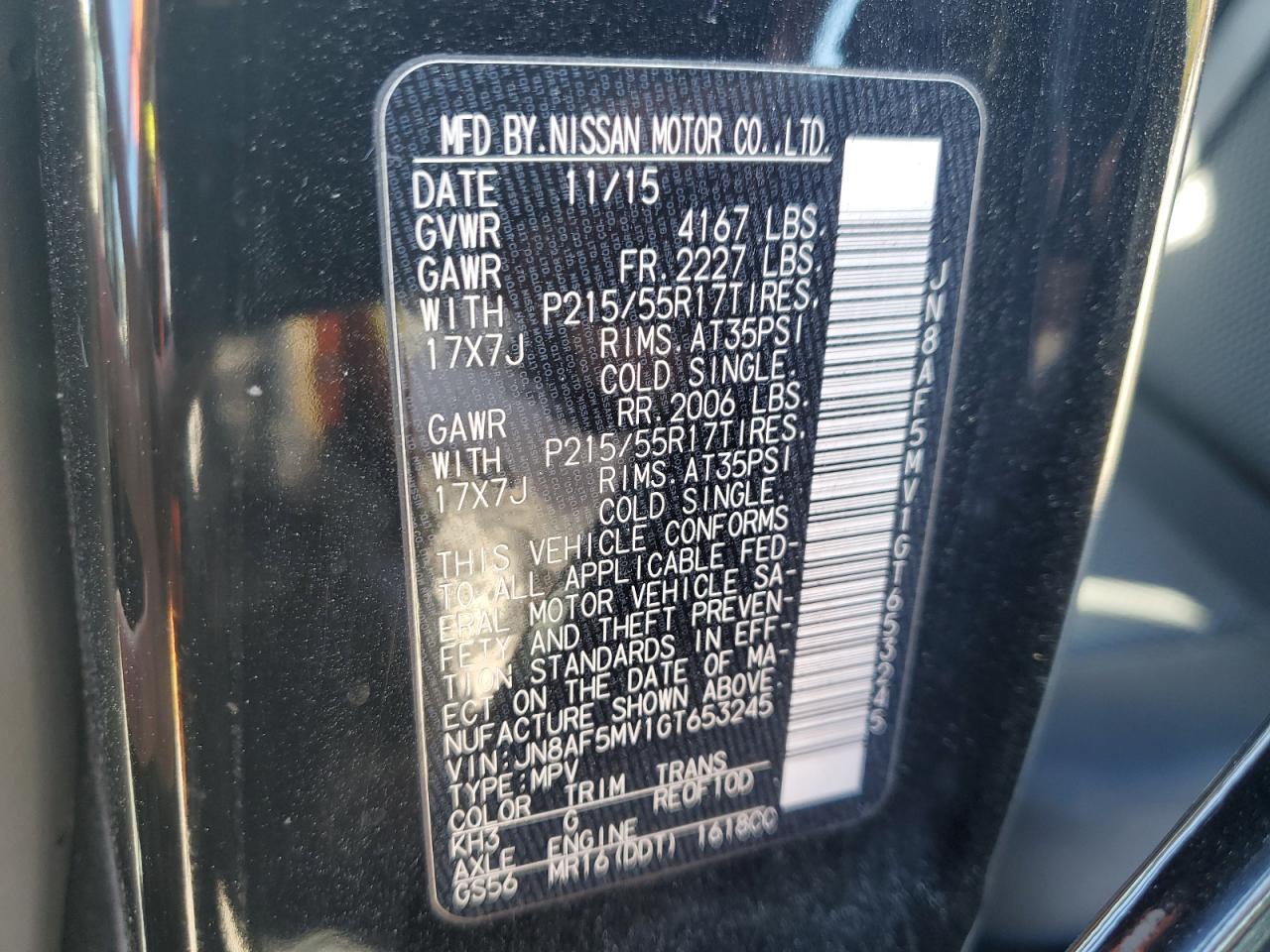 2016 Nissan Juke S VIN: JN8AF5MV1GT653245 Lot: 84901865