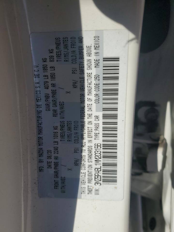 2021 Mazda 3 Select VIN: 3MZBPABL1MM203156 Lot: 85711275