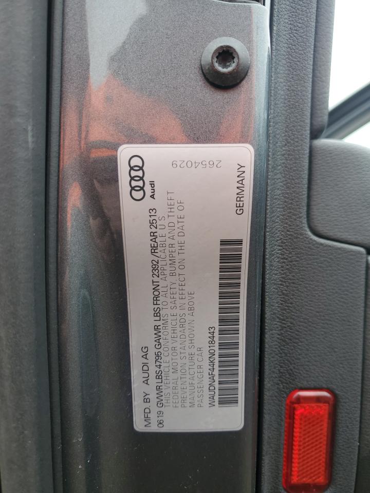 2019 Audi A4 Premium VIN: WAUDNAF44KN018443 Lot: 90476165