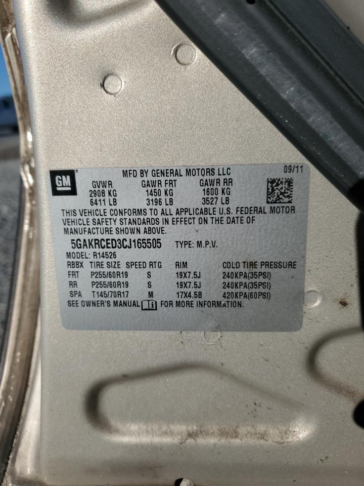 2012 Buick Enclave VIN: 5GAKRCED3CJ165505 Lot: 90692695