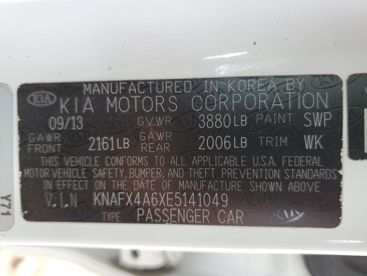 2014 Kia Forte Lx VIN: KNAFX4A6XE5141049 Lot: 84955255