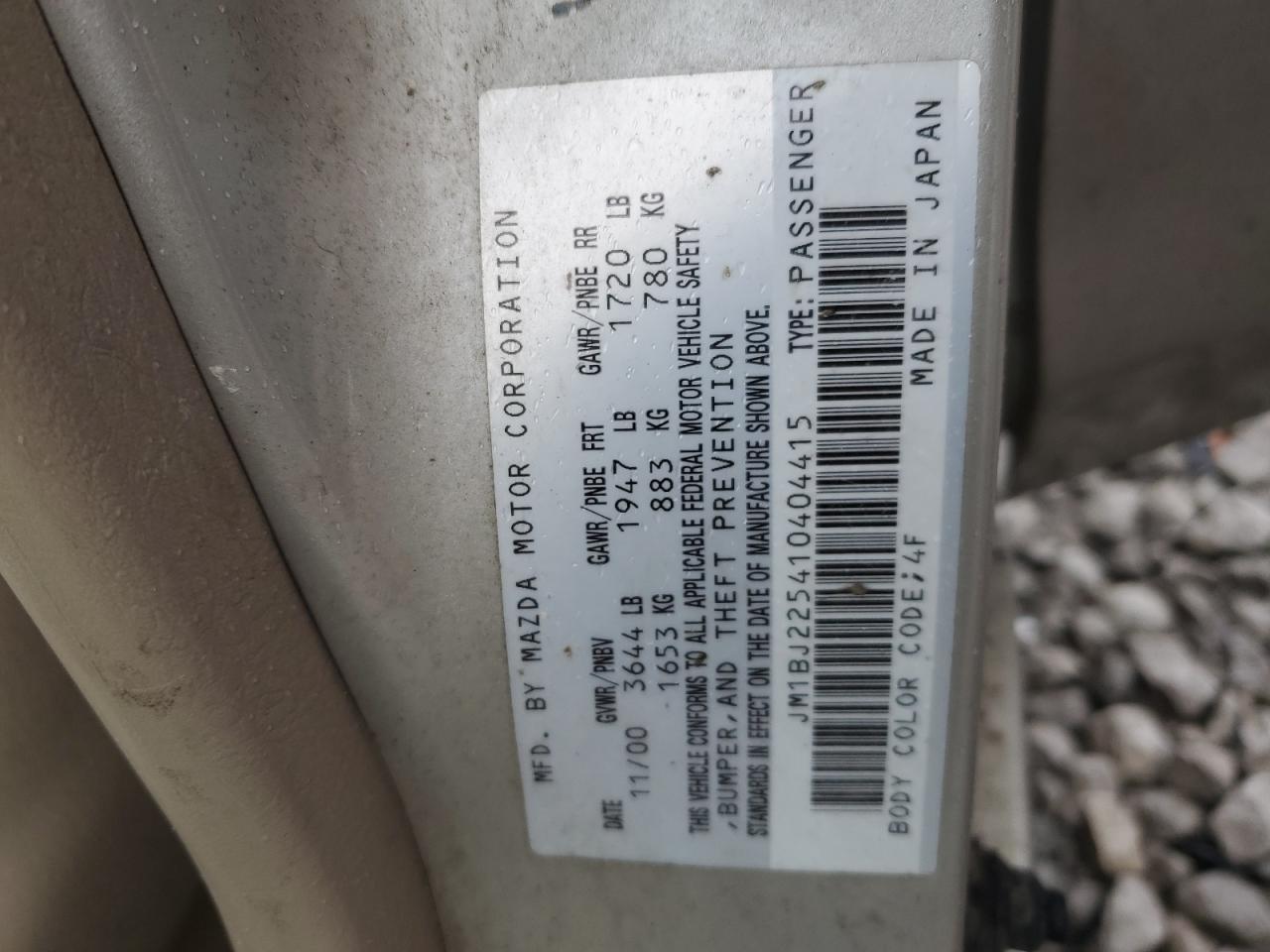 2001 Mazda Protege Lx VIN: JM1BJ225410404415 Lot: 90113745