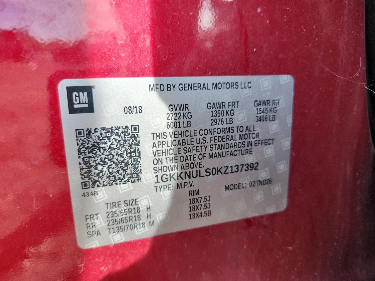 2019 GMC Acadia Slt-1 VIN: 1GKKNULS0KZ137392 Lot: 82224035