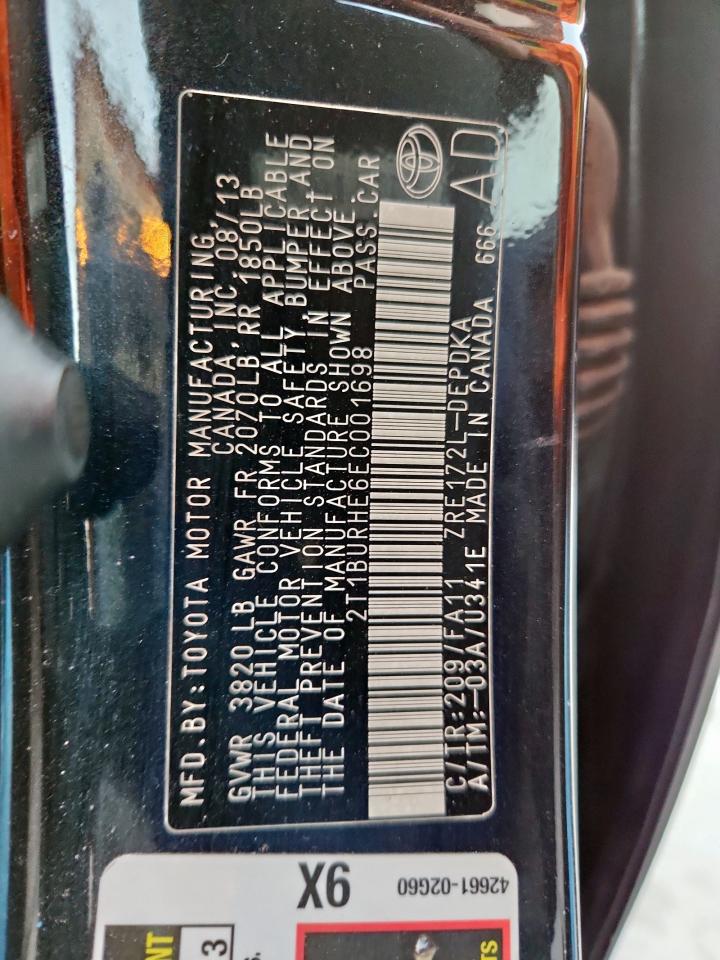 2014 Toyota Corolla L VIN: 2T1BURHE6EC001698 Lot: 86096865