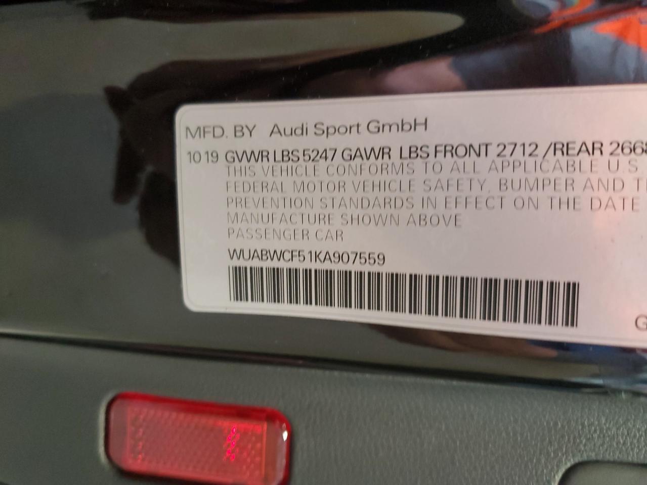 2019 Audi Rs5 VIN: WUABWCF51KA907559 Lot: 90706235