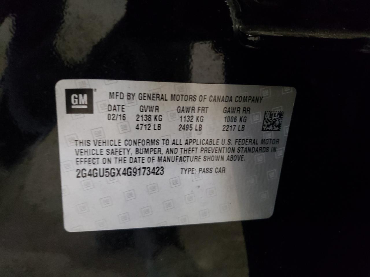 2016 Buick Regal Gs VIN: 2G4GU5GX4C9173423 Lot: 82401315