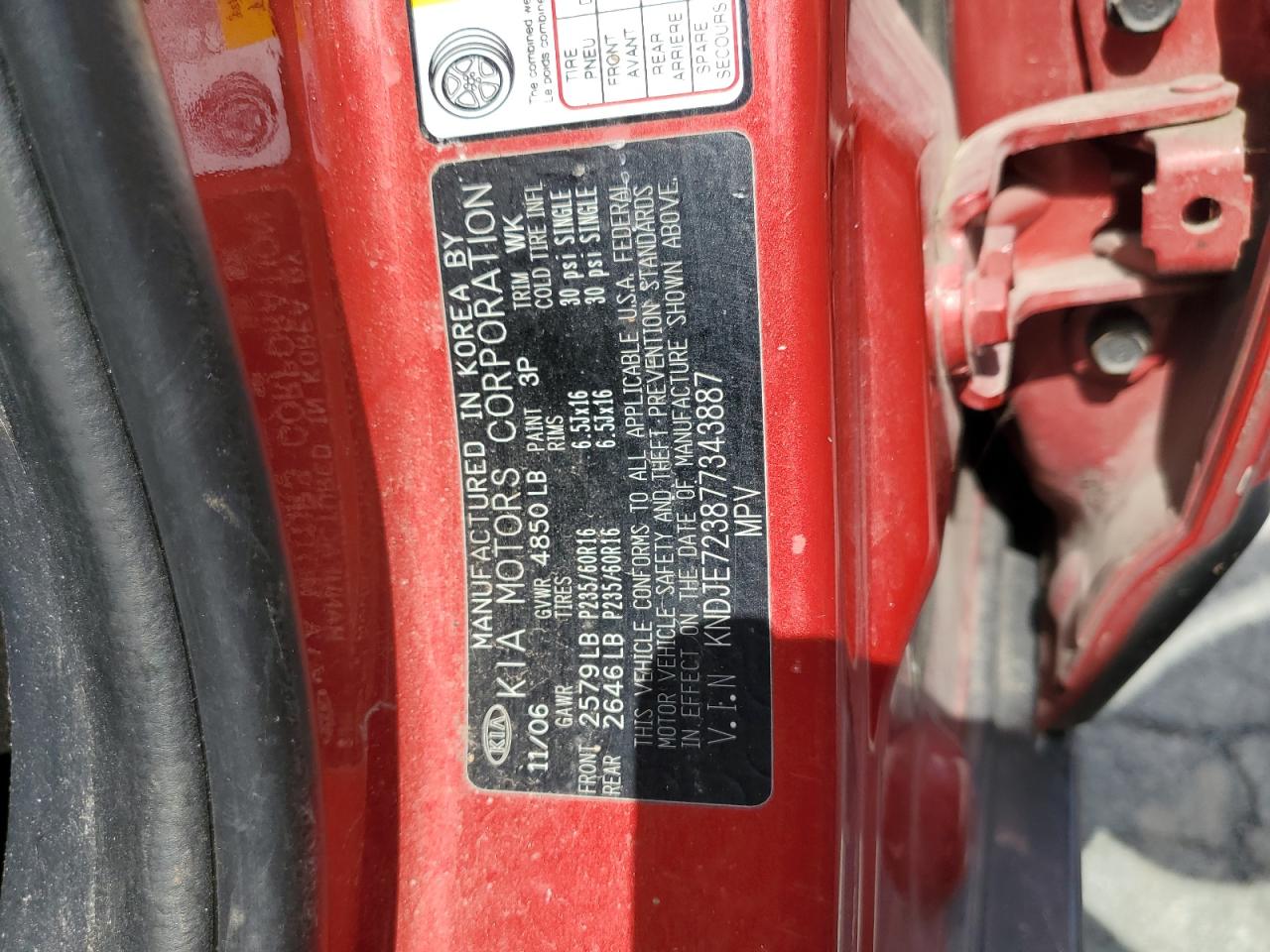 2007 Kia Sportage Ex VIN: KNDJE723877343887 Lot: 84758295