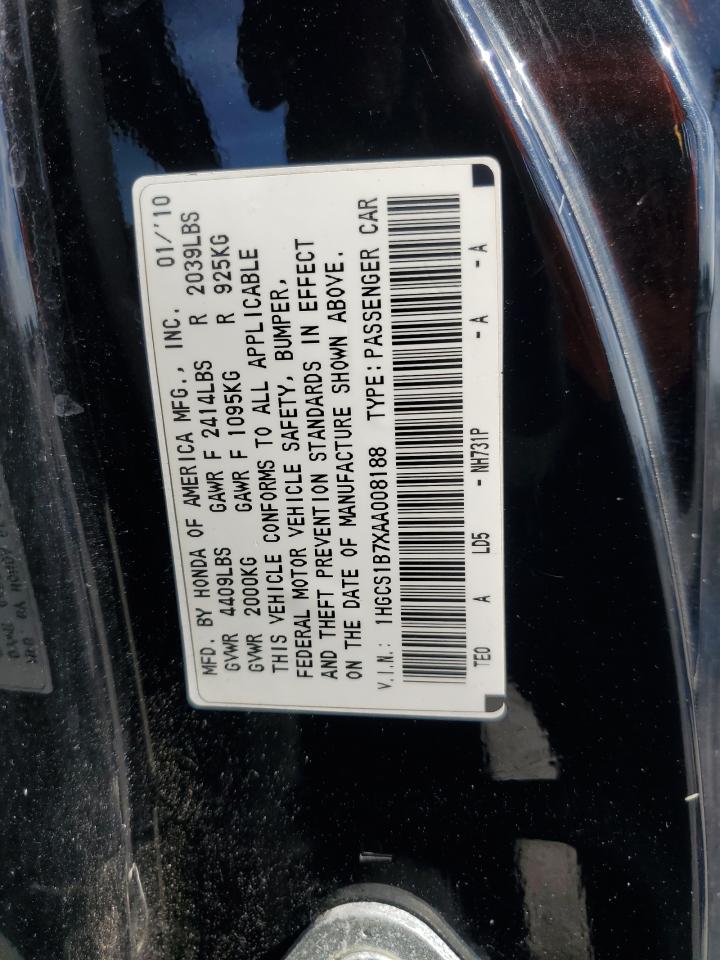2010 Honda Accord Ex VIN: 1HGCS1B7XAA008188 Lot: 82344925