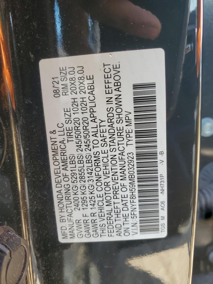 2021 Honda Passport Exl VIN: 5FNYF8H59MB032923 Lot: 86679185