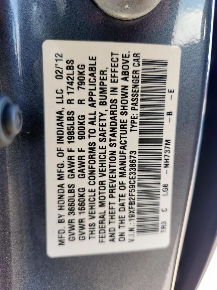 2012 Honda Civic Lx VIN: 19XFB2F59CE338673 Lot: 81883245