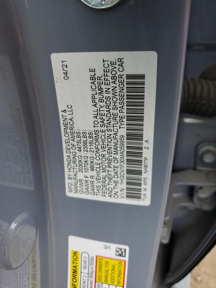 2021 Honda Accord Sport VIN: 1HGCV1F30MA059959 Lot: 82197325