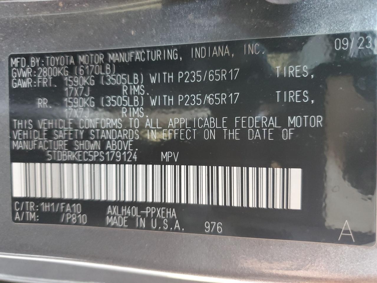 2023 Toyota Sienna Le VIN: 5TDBRKEC5PS179124 Lot: 87097875