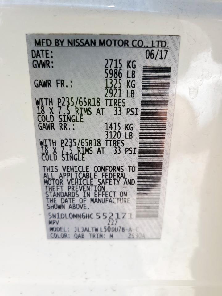 2017 Infiniti Qx60 VIN: 5N1DL0MN6HC552171 Lot: 84888275