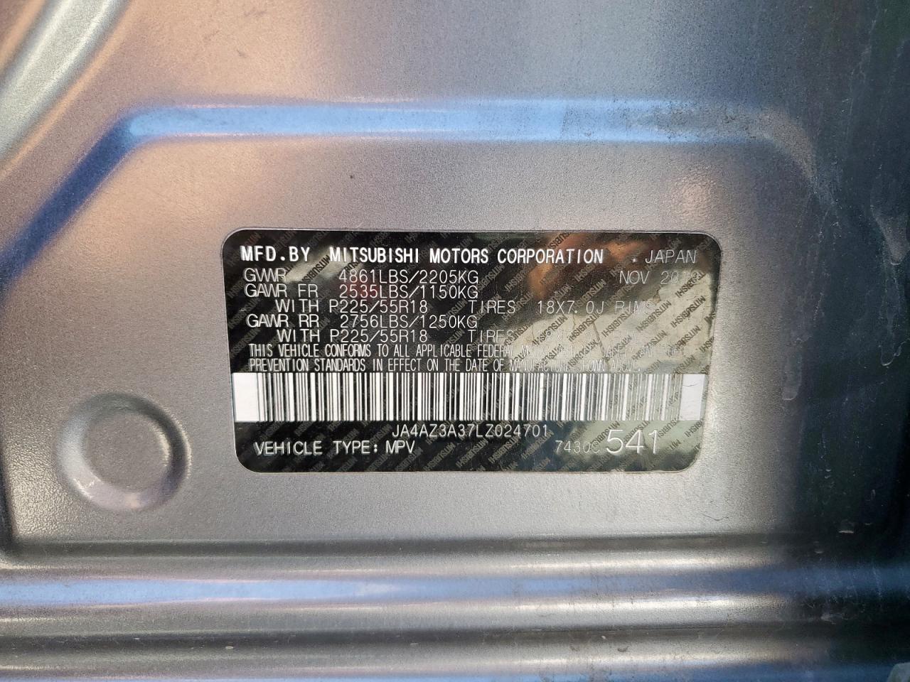 2020 Mitsubishi Outlander Se VIN: JA4AZ3A37LZ024701 Lot: 90796745