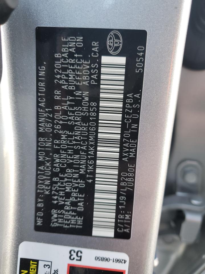 2021 Toyota Camry Xse VIN: 4T1K61AKXMU601858 Lot: 82330555