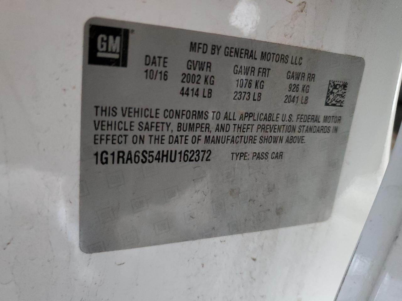 2017 Chevrolet Volt Lt VIN: 1G1RA6S54HU162372 Lot: 82430395