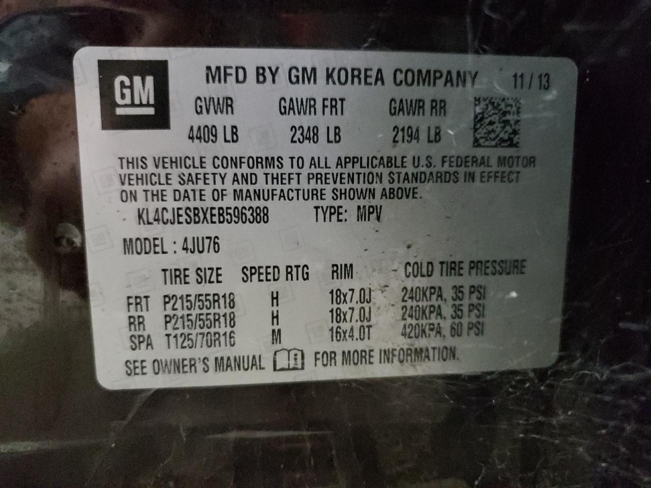 2014 Buick Encore VIN: KL4CJESBXEB596388 Lot: 86211025