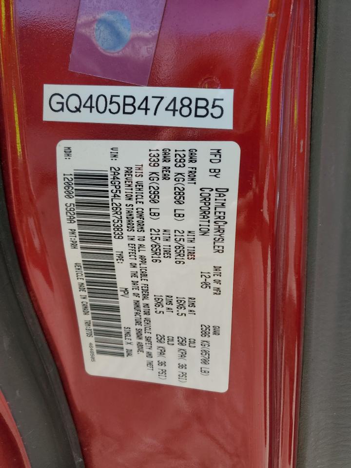 2006 Chrysler Town & Country Touring VIN: 2A4GP54L26R753839 Lot: 89596855