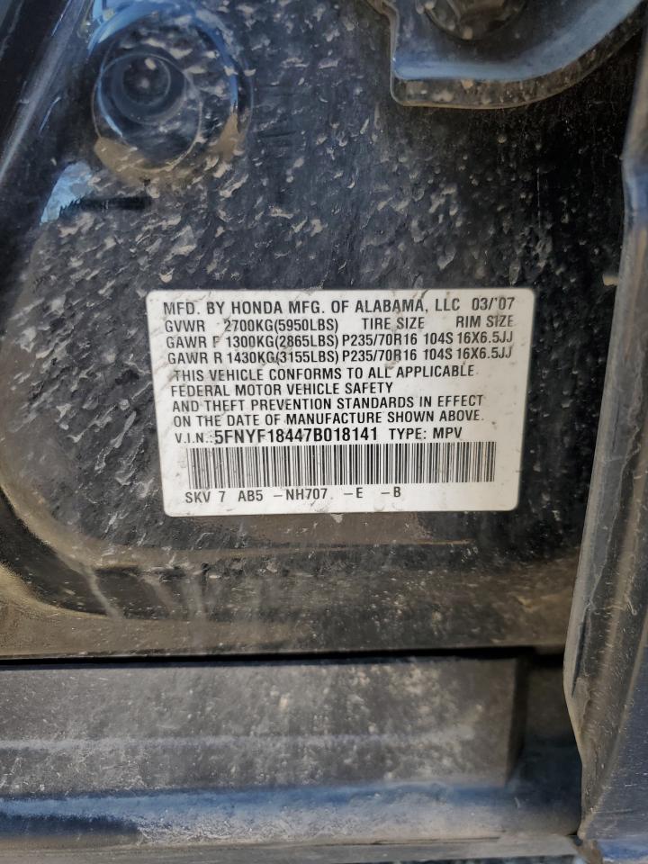 2007 Honda Pilot Ex VIN: 5FNYF18447B018141 Lot: 85525935