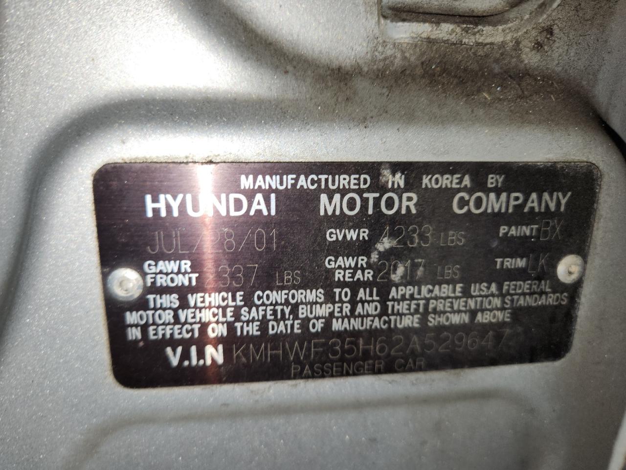 2002 Hyundai Sonata Gls VIN: KMHWF35H62A529647 Lot: 86256775