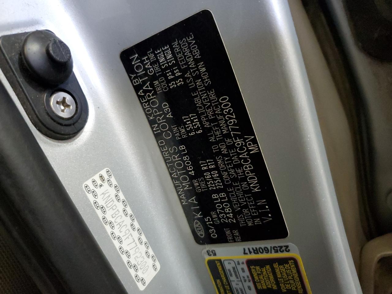 2015 Kia Sportage Lx VIN: KNDPBCAC9F7792300 Lot: 84484745