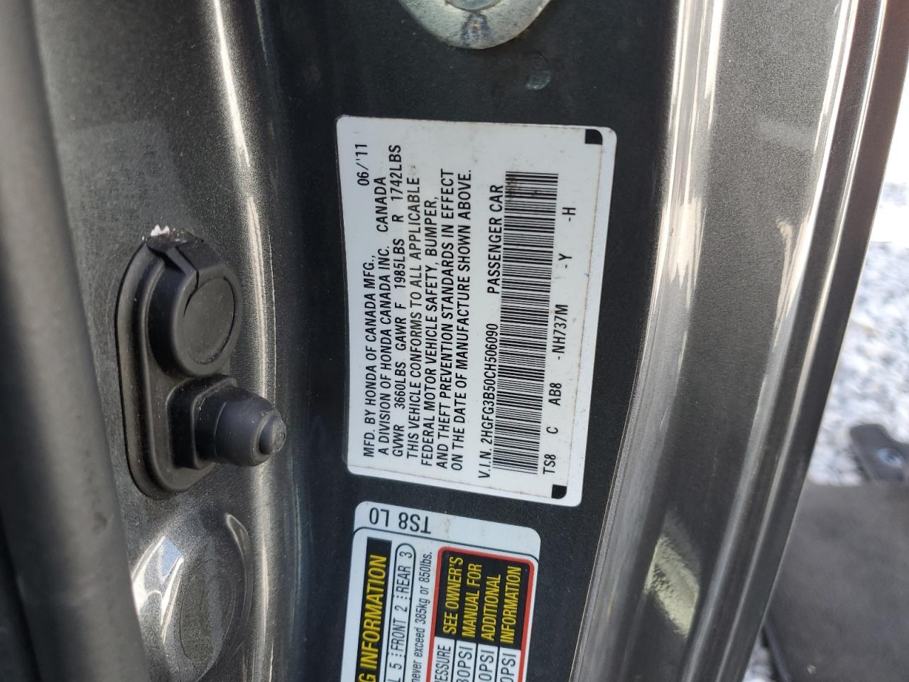 2012 Honda Civic Lx VIN: 2HGFG3B50CH506090 Lot: 85830095